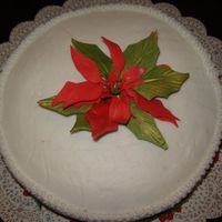 Poinsettia Cake Did this for a wedding anniversary. Buttercream icing with poinsettia and holly made from fondant/gumpaste.
