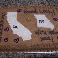 Shannon's Going Away Cake Chocolate Cake with raspberry mousse filling. Chocolate buttercream frosting. States are made of royal icing. Since we work for Sanrio - I...