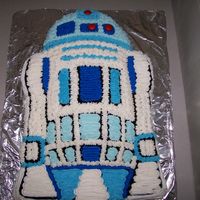 R2D2 Birthday Cake Used old wilton R2D2 pan. Chocolate cake with buttercream icing.
