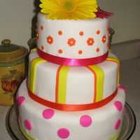 Allison This is MY wedding cake, made to match my favorite flower, Gerbera daisies. 10-8-6 tiers. I had a few fondant issues, but was fairly...
