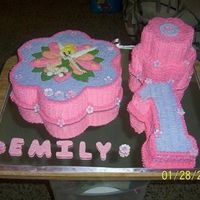 Tinkerbell 1st Birthday cake, including #1, 8"x3" petal cake, 6"x3" petal cake on top and a 15"x3" petal cake with...