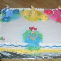 Princess Cake 11 X 15 chocolate cake covered in buttercream for my daughter's 6th birthday. I'm still working on smoothing. My blue roses...