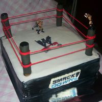 Wwe Smackdown Wrestling ring for birthday, customer supplied wrestling figures which wound up a little bit smaller than the cake. :)