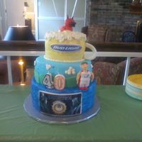 40Th Birthday This was a collage cake for a 40th Birthday. He was a runner, liked battleship galactica, Bud Light, and Evil Duckies