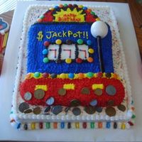 Slot Machine Birthday Cake My first slot machine cake. The handle is a bread stick and giant jaw breaker.
