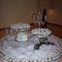 Cupcake Wedding fondant made calalilies on each cupcakes with robin blue centers.