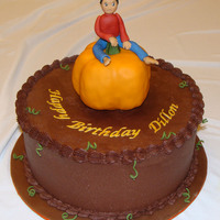 Boy On A Pumpkin All chocolate cake I made for one of my son's friends whose birthday was a day before Halloween. First time I used rice krispies (for...
