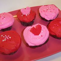 Valentine's Day Cupcakes Not sure that you can tell from the photo, but some of the cupcakes are heartshaped. Chocolate cupcakes with real butter buttercream.