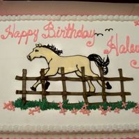 Haley's B-Day Cake This is a half sheet cake, 1/2 choc. and 1/2 white. The horse is a FBCT of a coloring book picture. All of the rest of the decorations are...