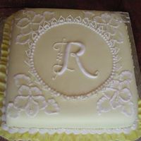 Monogram Birthday Cake this is a choco butter cake i made that i decorated with fondant, brush embroidery, and extension lace hearts