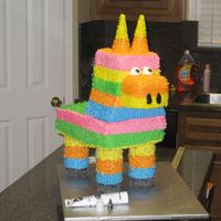 Pinata Cake This was for my dd 1st bday fiesta! Legs are rk treats, body is cake, neck & head styrofoam, ears are waffle cones. Iced in BC. Feet...