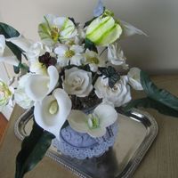 Flower Pot ,urn :orchids,roses,dogwood,lillies,green Leaves,edible 