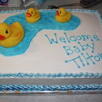Baby Shower Ducks chocolate fudge cake, vanilla bc icing.