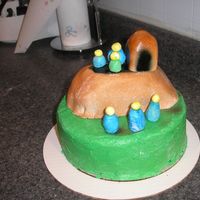 The Great Wall my eleven year old son made this cake for a school project on the great wall of china. the wall and the people are mmf and he did the color...