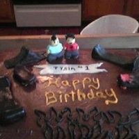 Skateboard Cake Skateboard theme cake for a seven year old bday...covered in chocolate bc, mmf figures