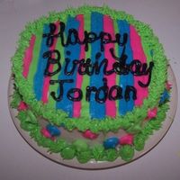 Stripes And Dots One of three similar cakes for my daughters joint birthday party with 2 other friends. These were practice cakes, so they could choose...