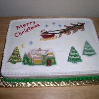 Santas Sleigh Quarter sheet white cake with buttercream frosting. Decorations are made of various colors of fondant. Used M. Frost technique for layered...