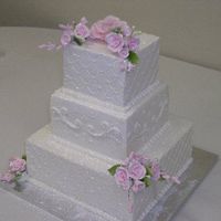Square Wedding Cake White cake with buttercream.