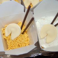 Take Out Box These were for a company Christmas party. Who knew you could cook in a take out box, but I did an it works. Egg nog cake with buttercream...