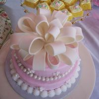 Mini Pink Birthday 2 Little girls 5th birthday cake. I used a 6 inch for the base and a 4 in for the top. All the pearls and bow are hand made from gum paste....