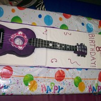 Guitar Guitar body is cake. neck is gumpaste/Fondant. Tuners and where the stungs go in is Chocolate. Only thing not edible are the wires for...