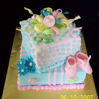 Twin Shower 9x9 and 6x6 with BC and fondant & gumpaste accents for a boy/girl twin shower.