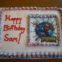 Spiderman Birthday Cake Chocolate Fudge cake with buttercream icing and edible Spiderman Image