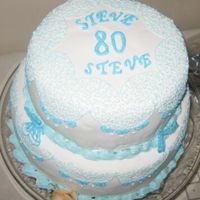 Blue Birthday Cake This is two-tier cake decorated with blue icing embroidery. It also has a few blue buterflies on the sides and a shell base. It is easy to...