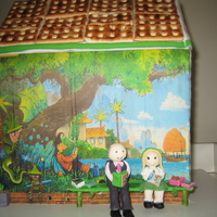 Edible Image, Tashi, Figurine, S Last minute cake made for our retiring school principal (who was fantastic!!). Stacked cakes, ganached, fondant covered, biscuits for roof...