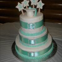 Tiffany Blue, Please My sister, mom and I made my niece's graduation cakes. 8 in. squares cakes. 6 in, 9 in and 12 for the tiered cake. Hat and stars made...