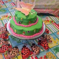 Ladybugs And Flowers This was inspired by the nursery bedding. Layered petal cakes with candy decorations. Ladybugs covered in petits four icing, layered with...