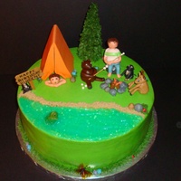 Camping/nature Themed Birthday My son's friend is having a camping/nature themed party today. The cake has him (roasting marshmallows), his dog, and his little...