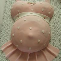 Momma's Got Belly Pregnancy cake white cake with whipped cream and strawberry center.covered in Fondant. You can't see it well but those are not white...