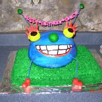 Bounce From Miss Spider Sunnypatch I made this for my niece's 1st birthday. Bounce is cover in MMF and sitting on a cake covered in buttercream.