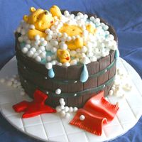 Winnie The Pooh In Hot Tub For a friend who is a BIG fan of Winnie! French vanilla butter cake with chocolate and maple frosting. Fondant decorations.