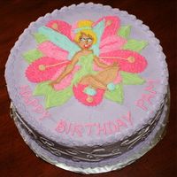 Tinkerbell Cake I FREE HANDED TINKERBELL. I WANTED TO DO A FROZEN BUTTERCREAM TRANSFER, BUT CHICKENED OUT.