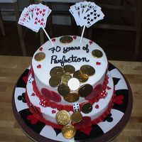Casino Theme Made this for a friends parents 70th birthday. They loved it so much that it ended up being the center piece. Chocolate and white cakes...