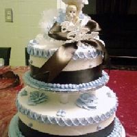 Chocolate Brown And Baby Blue Classy Shower Cake I love the color combination of this cake, I think it is very classy. This was all butter cream with baby blue details and brown satin...