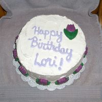 Angel Food Birthday Cake This cake I did for some friends of ours. Her favorite kind of cake is angel food cake and her favorite flower is purple tulips. Her...