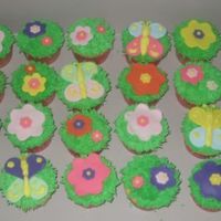 Garden Party Cupcakes! These cupcakes were for a little girl's birthday garden party, the green grass is buttercream, and the flowers and butterflies are...