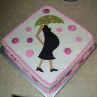Modern Pregnant Lady This cake was based on the napkins and plates used at the baby shower. It is buttercream with fondant accents.