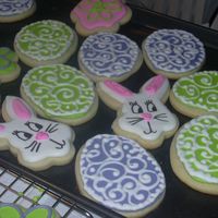 Easter Cookies Sugar cookies, w/RI, I used a black marker for the bunny, first time trying it, I definately recommend it. The egg pattern was inspired by...