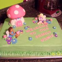 Welcome To The Family For a little girl who was adopted the cake is iced in buttercream the house is cereal treats covered in fondant and all the other...
