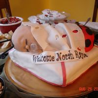 Ladybug Norah Shower cake for my new granddaughter. Lemon Poppyseed Pound Cke w. Lemon Curd Filling and lemon buttercream under fondant.