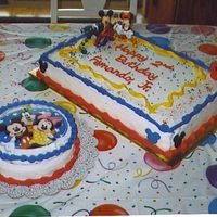 Mickey Cakes Both cakes are choc. with banana & custard filling. Made these for my grandson's 2nd birthday.