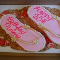 Flip Flops White almond sour cream cake. Made a template from a new pair of size 9 flip flops and then traced onto a 11x15 cake. Used the cake that...