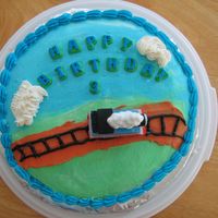 Thomas The Tank Cake I whipped up for son't birthday. Thomas is a candle
