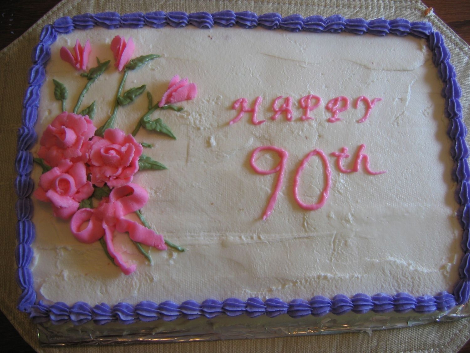 90Th Birthday Cake Stawberry cake with bc dream icing-did this for my grandma!