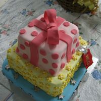 19Th Birthday Cake This cake is iced in coloured fondant. Top layer decorated with bow and polka dota. the middle with flowers (cut with a blossom cutter) and...