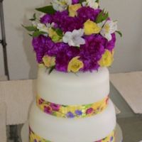 Colorful Mmf Tier Cake This cake is an 8 in and 10 in (contour pans for top layer of each tier) with ribbon trim and fresh flower topper to match ribbons.